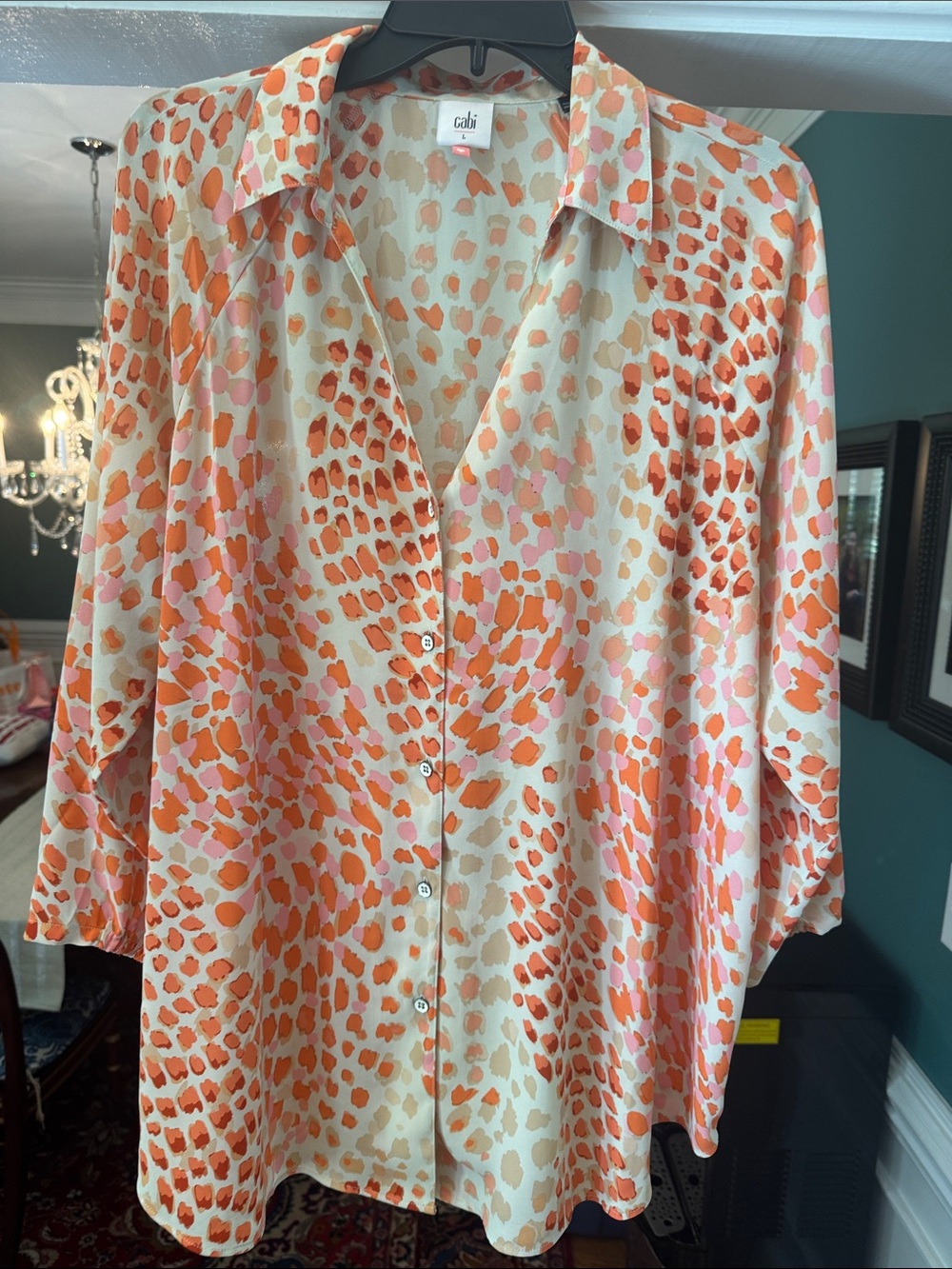 CAbi Cream Blouse with Orange & Pink Spot Print